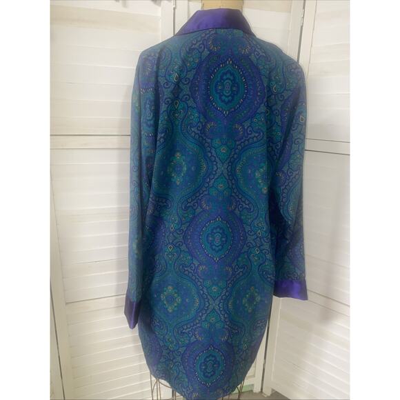 90s 2 Piece Set Victoria’s Secret Gold Label Paisley Satin Wrap Robe & Chemise M - Picture 4 of 12